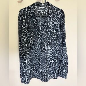 Express Gray Leopard Print Portofino Shirt